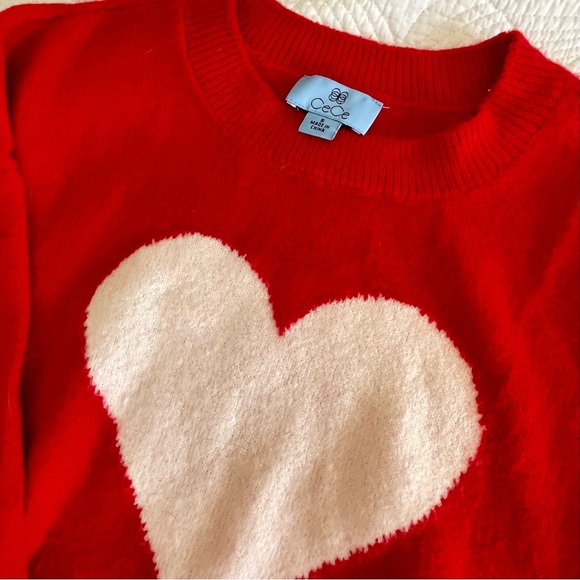 CeCe Red Oversized Sweater with White Heart - Picture 3 of 4